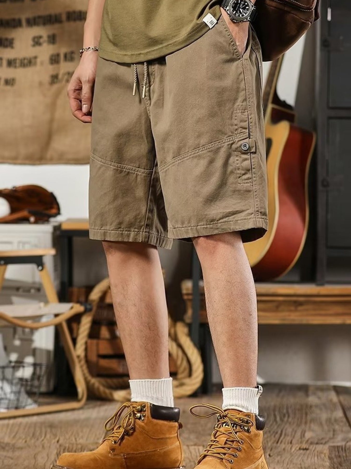 Men's plus size casual shorts with drawstring waist and deep pockets, relaxed fit, by Trendsi for comfortable everyday wear.