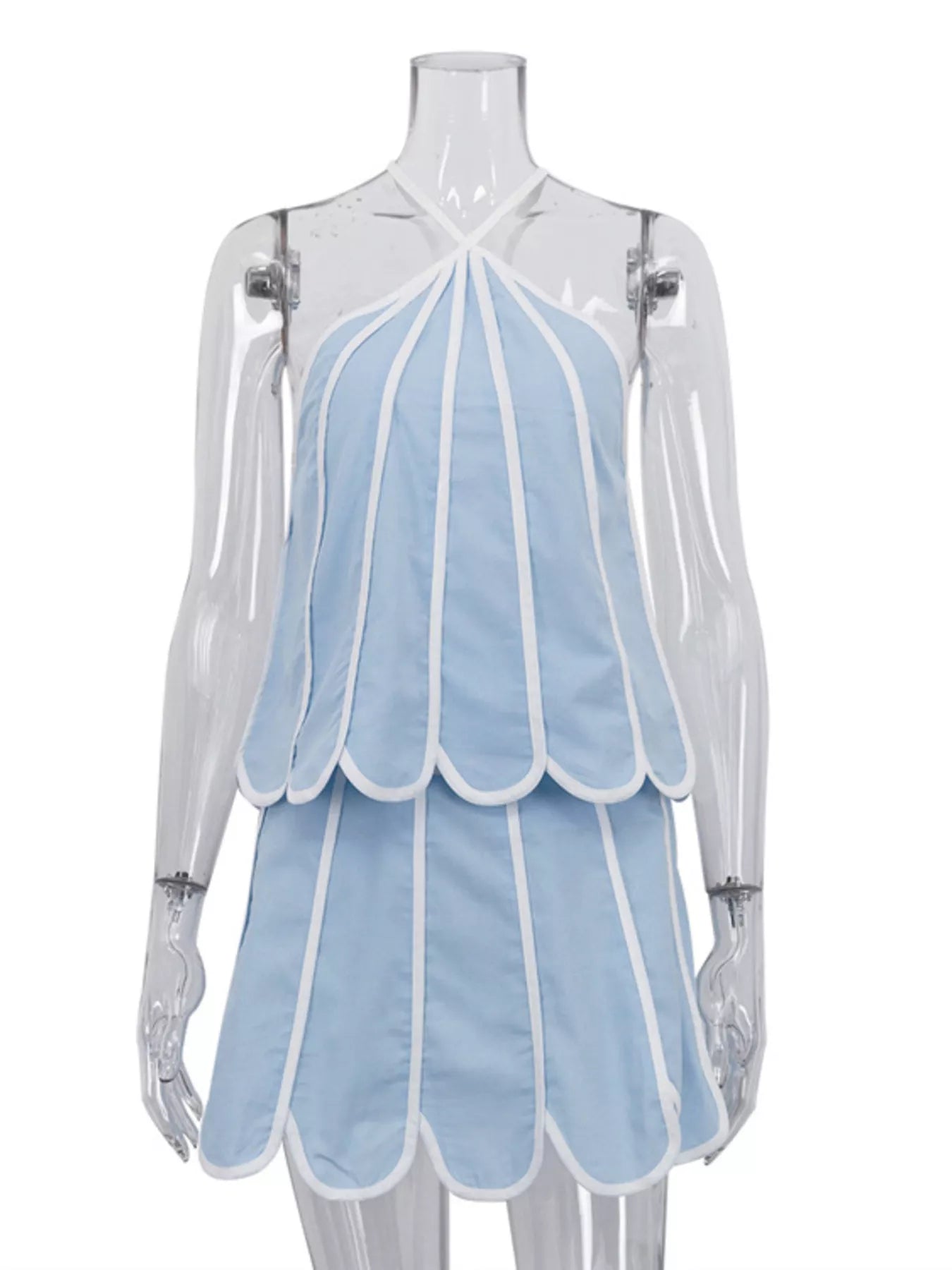 Contrast trim halter neck top and skirt set by Shopimist, featuring a stylish design with bold trim details.