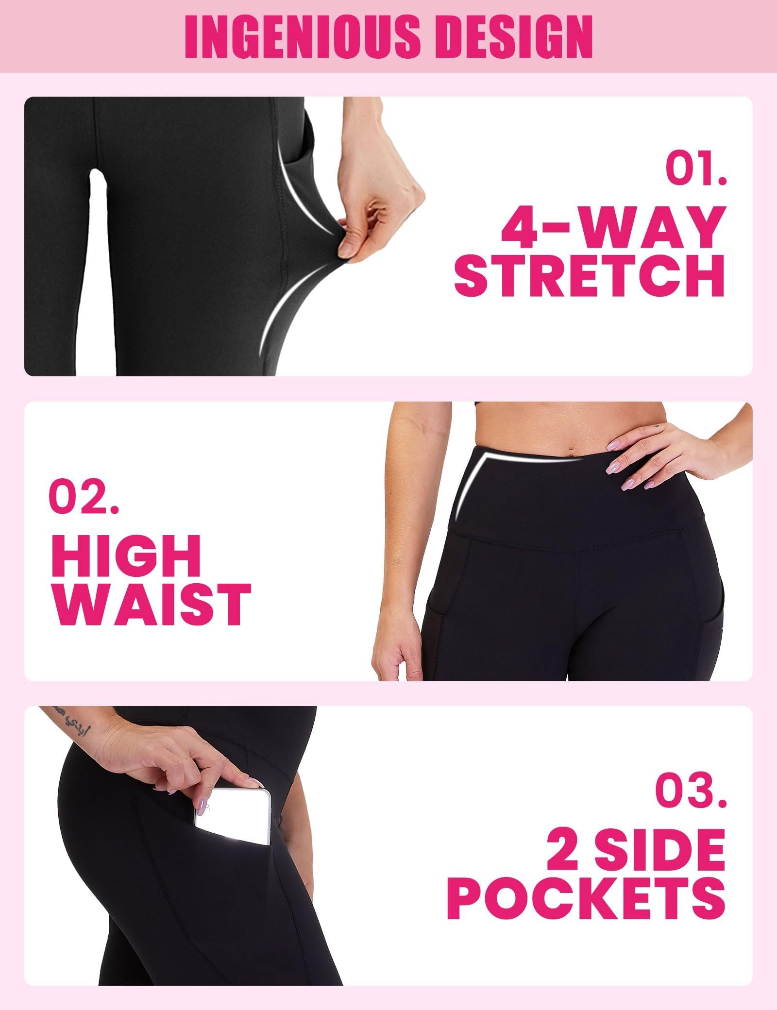 Three-pack of high-waisted cropped yoga pants with slanted pockets from FitiqueFit, designed for activewear and comfortable movement.