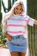 Lightweight knitted summer short sleeve top from Threaded Pear with a relaxed fit and breathable fabric.