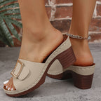 Open toe block heels sandals by Shopimist featuring a stylish design with chunky heels and open toe front.