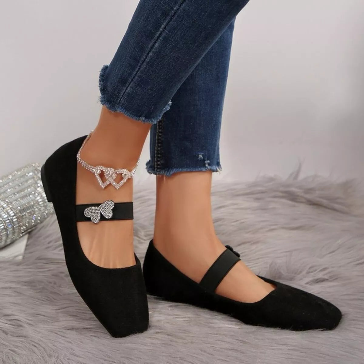 Trendsi square toe slip-on flats in neutral color, showcasing comfortable footwear with a sleek, modern design.