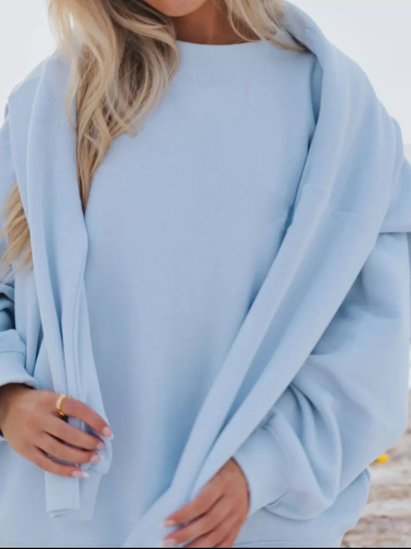 Relaxed fit round neck sweatshirt and shorts set by Plush Fashion Hub, casual 2-piece loungewear in soft fabric.