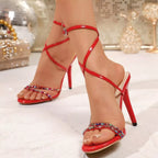 Shopimist open toe stiletto sandals with high heels and sleek straps, perfect for elegant evening wear.