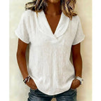 Women's knitted short-sleeve butterfly collar top in soft fabric, from Plush Fashion Hub, perfect for casualwear.