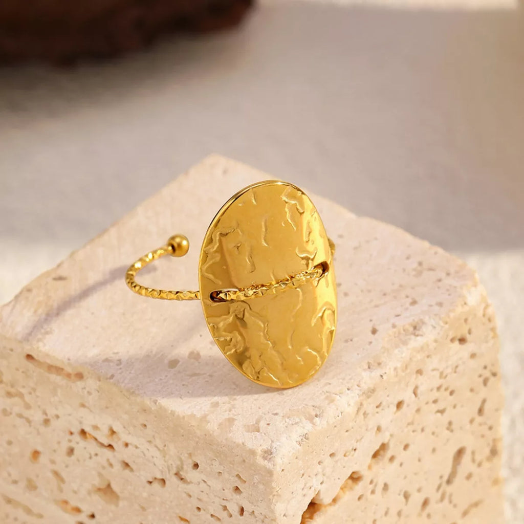 Hammered disc open ring by Shopimist featuring a textured, matte finish and adjustable open design for stylish wear.