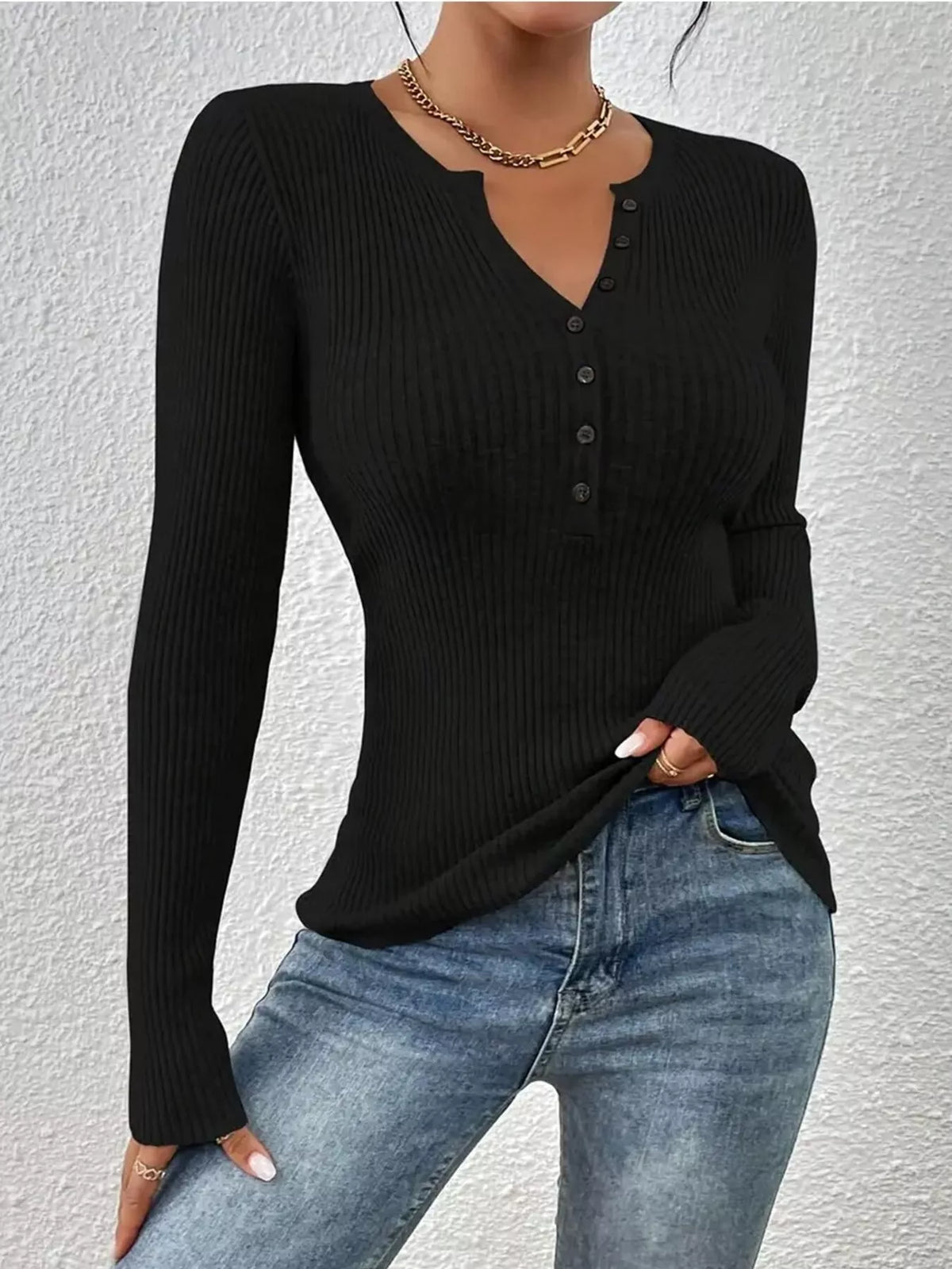 Ribbed knit button-front top by Simply Love, featuring a textured knit design and a classic button closure.