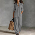Women’s bohemian cotton-blend top and pants set by FitiqueFit, casual resort lounge co-ord, relaxed fit with flowing fabric.