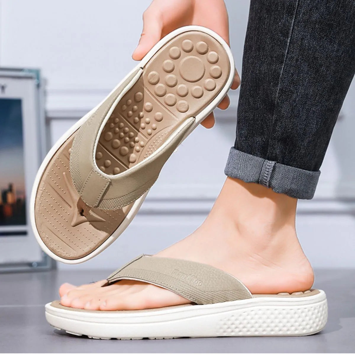 Plush Fashion Hub toe post platform sandals with strappy design and chunky sole, perfect for casual summer wear.