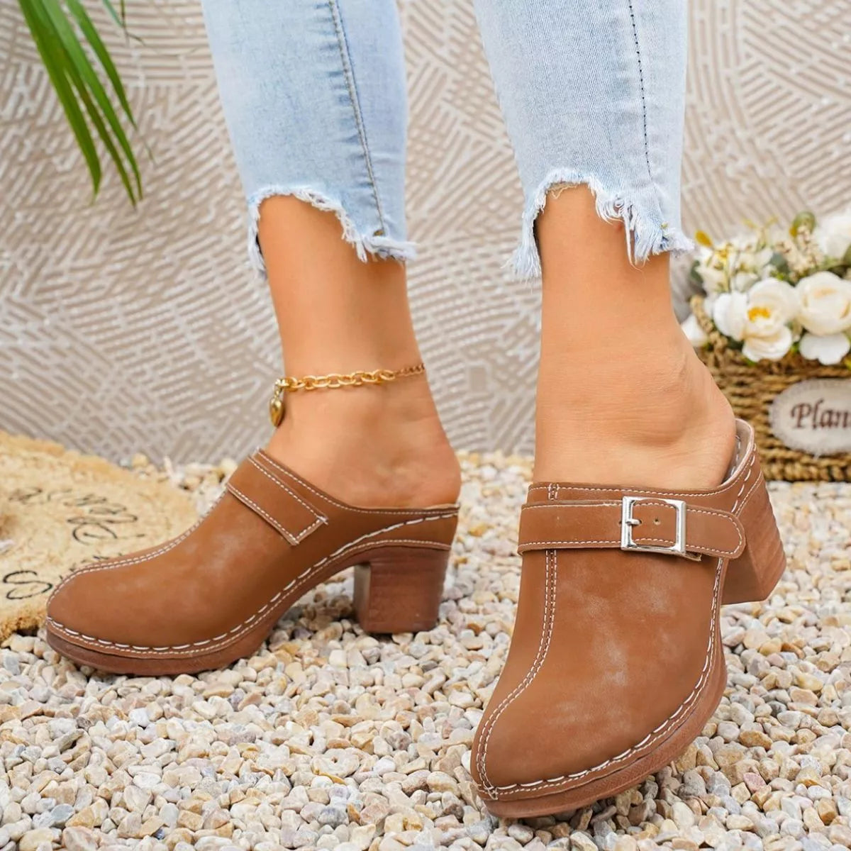 Plush Fashion Hub round toe block heel sandals with stylish straps and a chunky heel, perfect for casual or dressy wear.