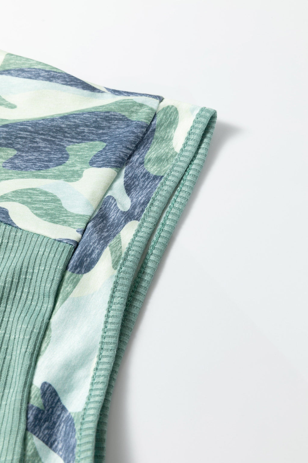 Plus size Mazie Mist Ribbed Patchwork Tee by Threaded Pear, featuring ribbed fabric and colorful patchwork design.