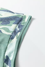 Plus size Mazie Mist Ribbed Patchwork Tee by Threaded Pear, featuring ribbed fabric and colorful patchwork design.