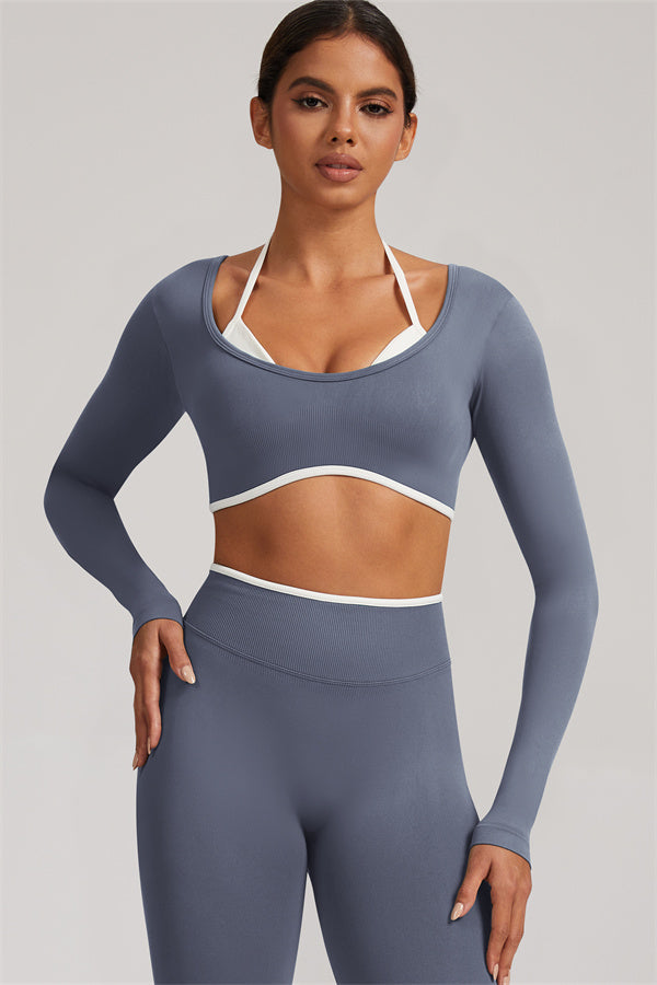 Fitglutes Activewear long sleeve crop top and leggings 2-piece set, stylish gymwear perfect for workouts and active lifestyles.