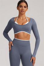 Fitglutes Activewear long sleeve crop top and leggings 2-piece set, stylish gymwear perfect for workouts and active lifestyles.