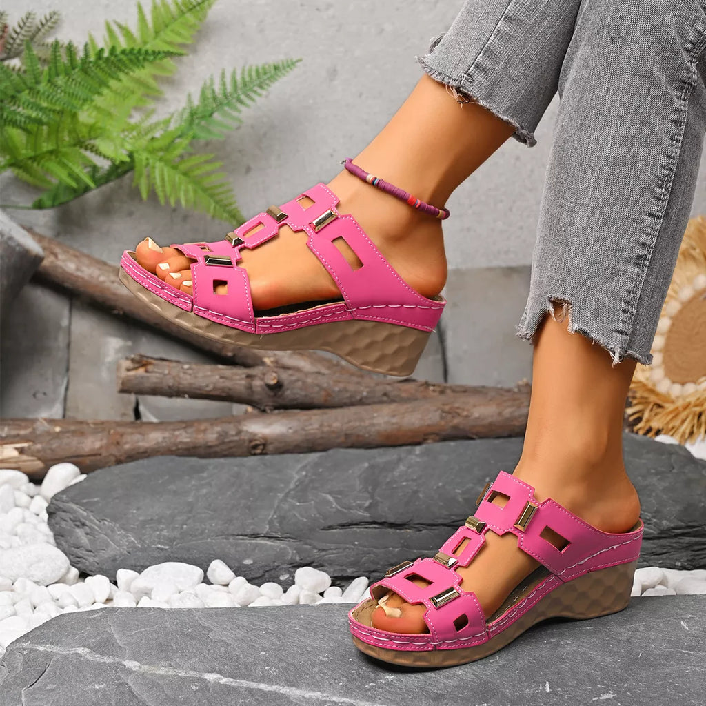 Shopimist open toe wedge sandals with a cork heel and adjustable ankle strap, stylish and perfect for summer wear.