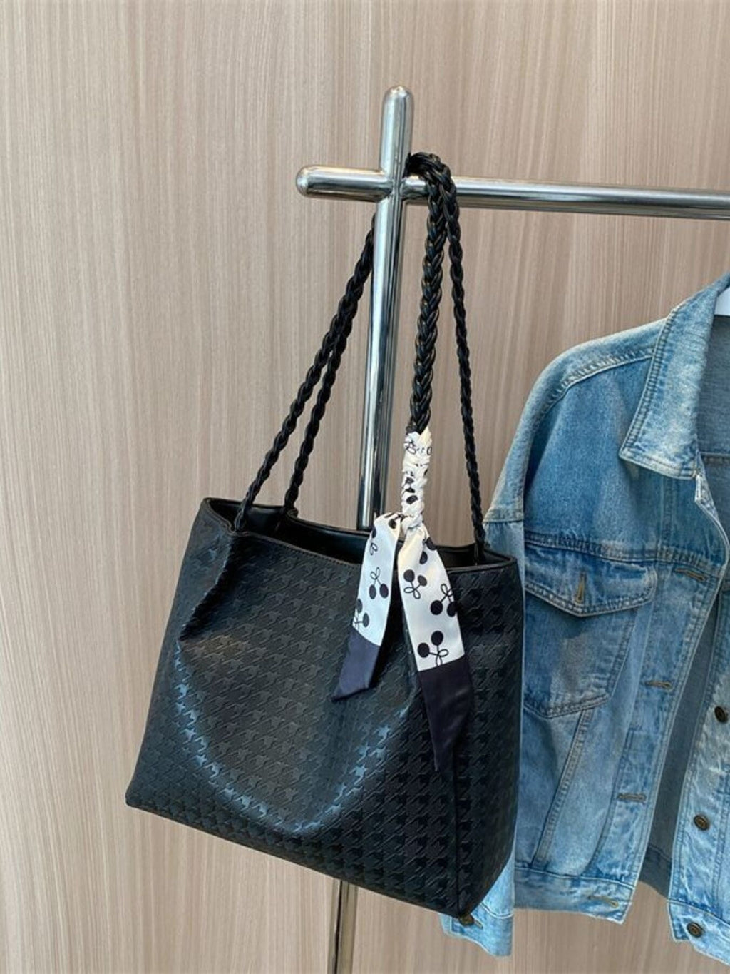 Shopimist braided handle tote bag with sturdy woven handles and spacious interior, perfect for daily use.