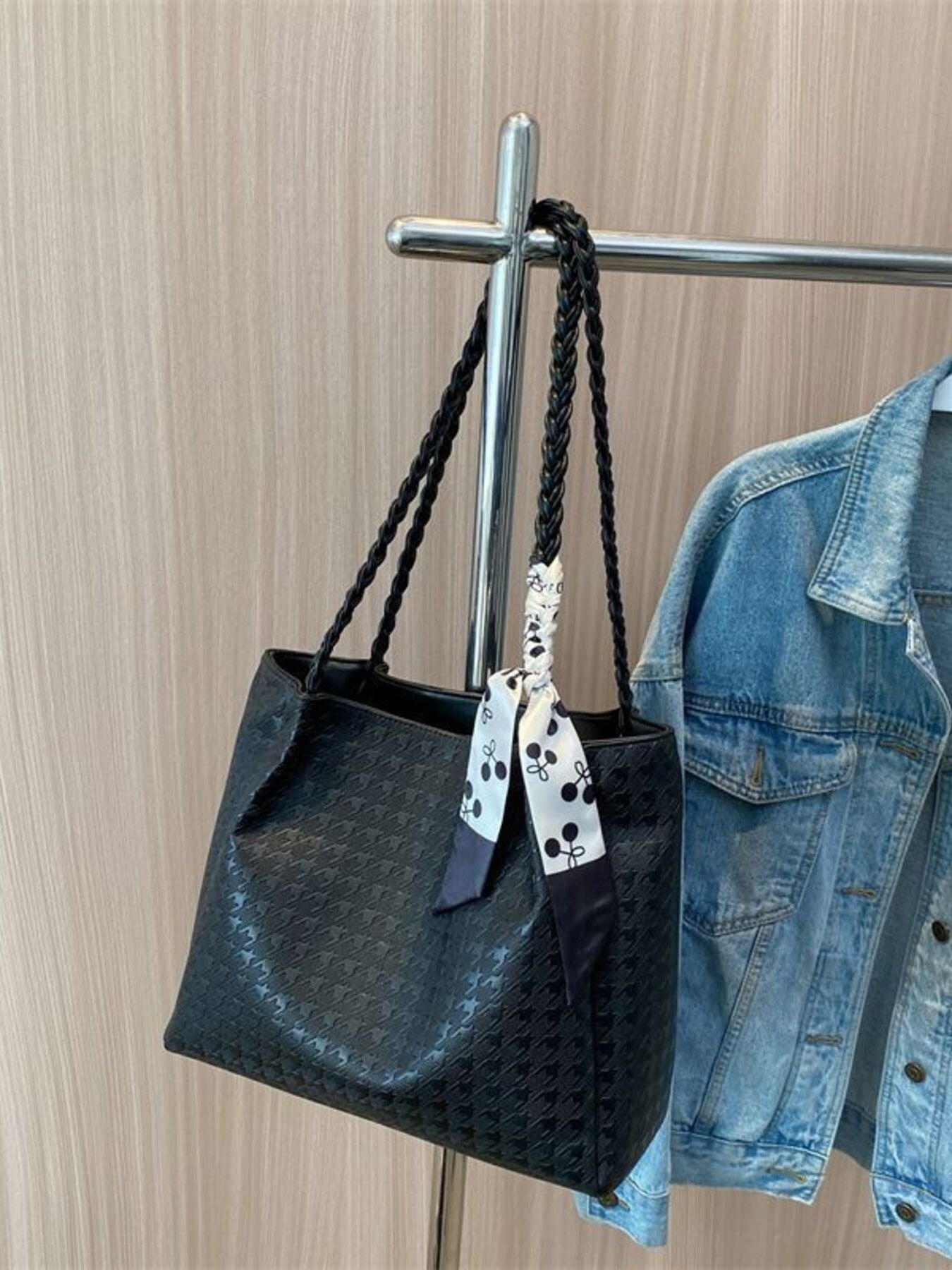 Shopimist braided handle tote bag with sturdy woven handles and spacious interior, perfect for daily use.