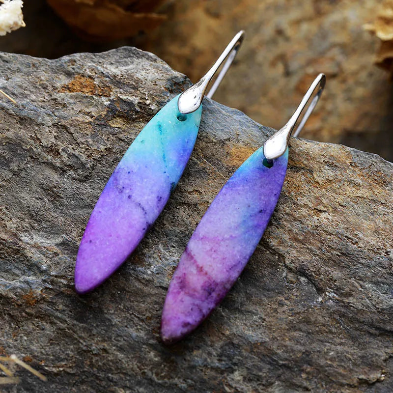 Copper natural stone geometric shape earrings with modern design, showcasing a stylish accessory for fashion and clothing.