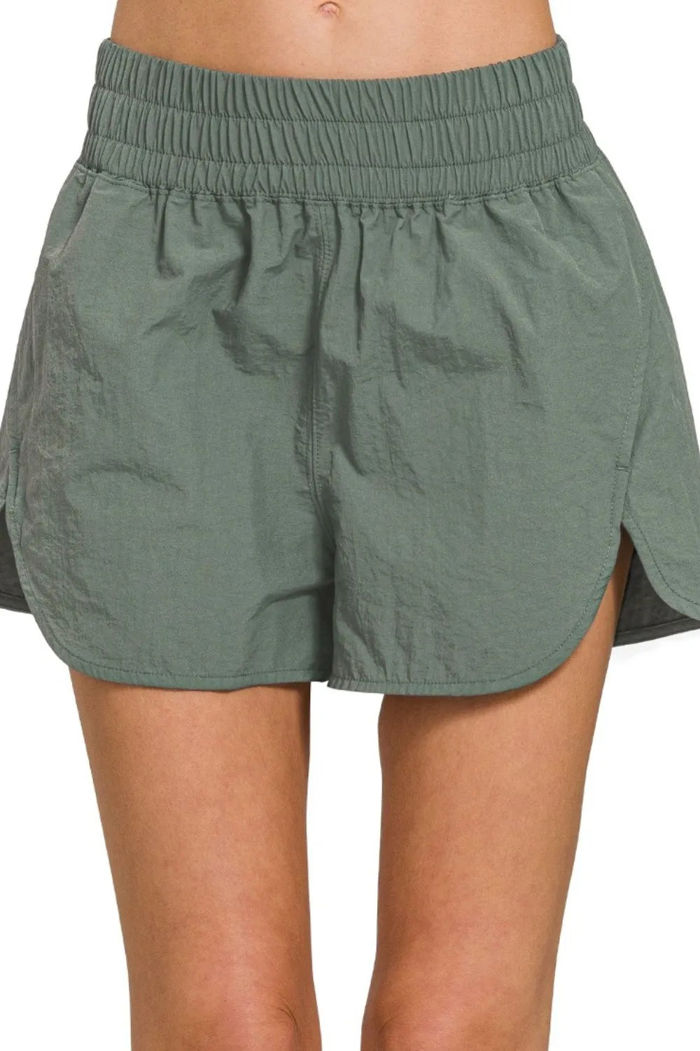 Plush Fashion Hub windbreaker running shorts with smocked waistband, lightweight active wear for outdoor exercise and running.