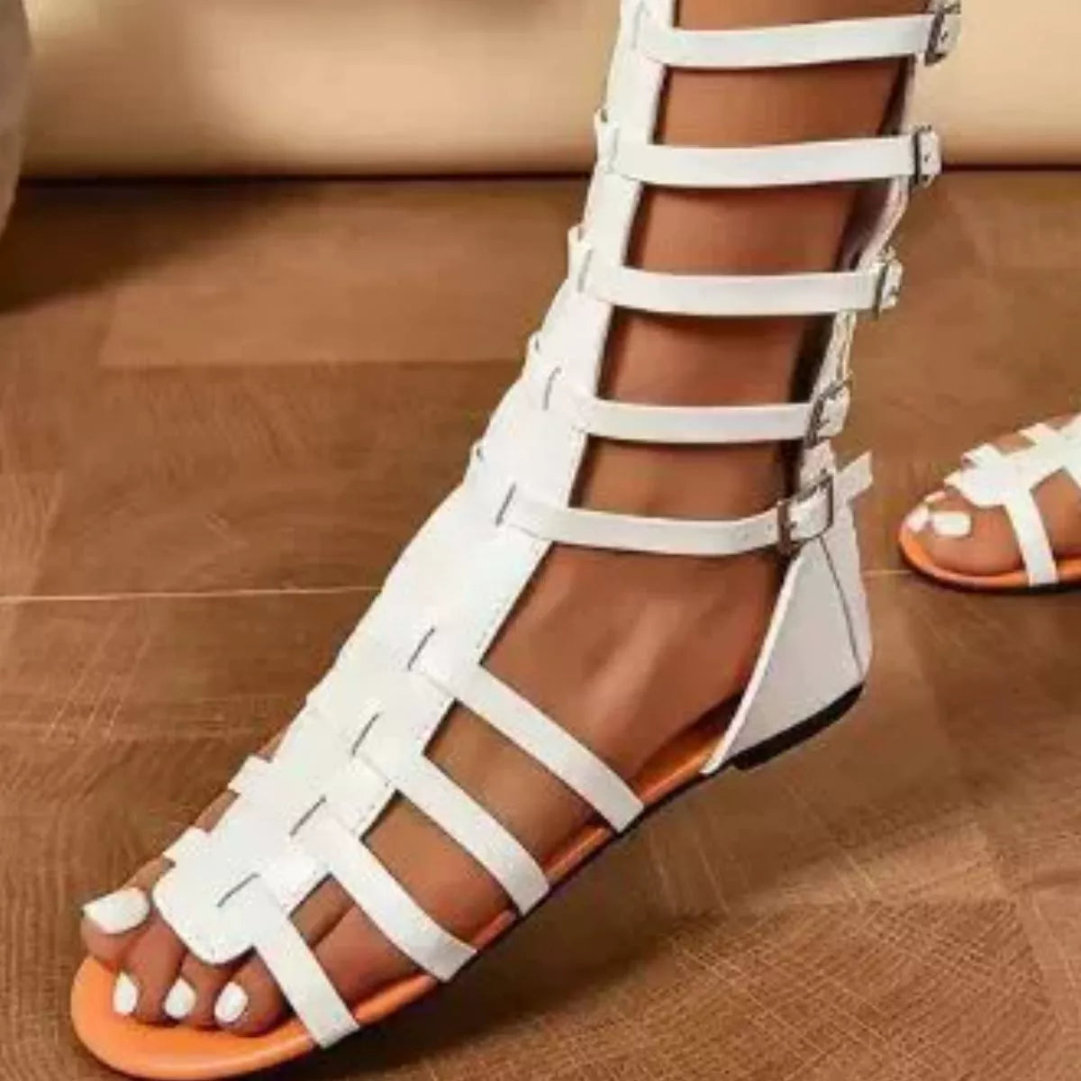 Shopimist gladiator style buckled open toe sandals with adjustable straps and chunky heel, perfect for casual or summer wear.