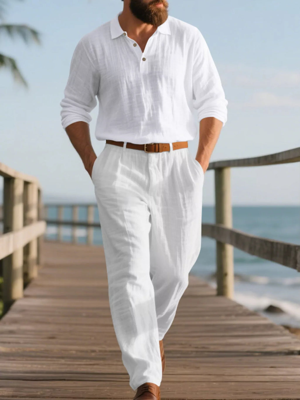 Plus size men's full-length long sleeve top and pants set by Shopimist, featuring a comfortable, casual fit and relaxed style.