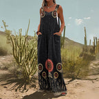 Women’s square-neck floral sleeveless jumpsuit from Plush Fashion Hub, casualwear with a stylish fit and vibrant floral pattern.