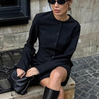 Elegant Bella Mia autumn niche design long sleeve A-line dress with a round neck, slim fit, and long blazer for women.