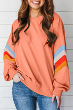 Contrast round neck long sleeve sweatshirt from Trendsi, featuring a casual top with a fitted long sleeve design and comfortable fabric.