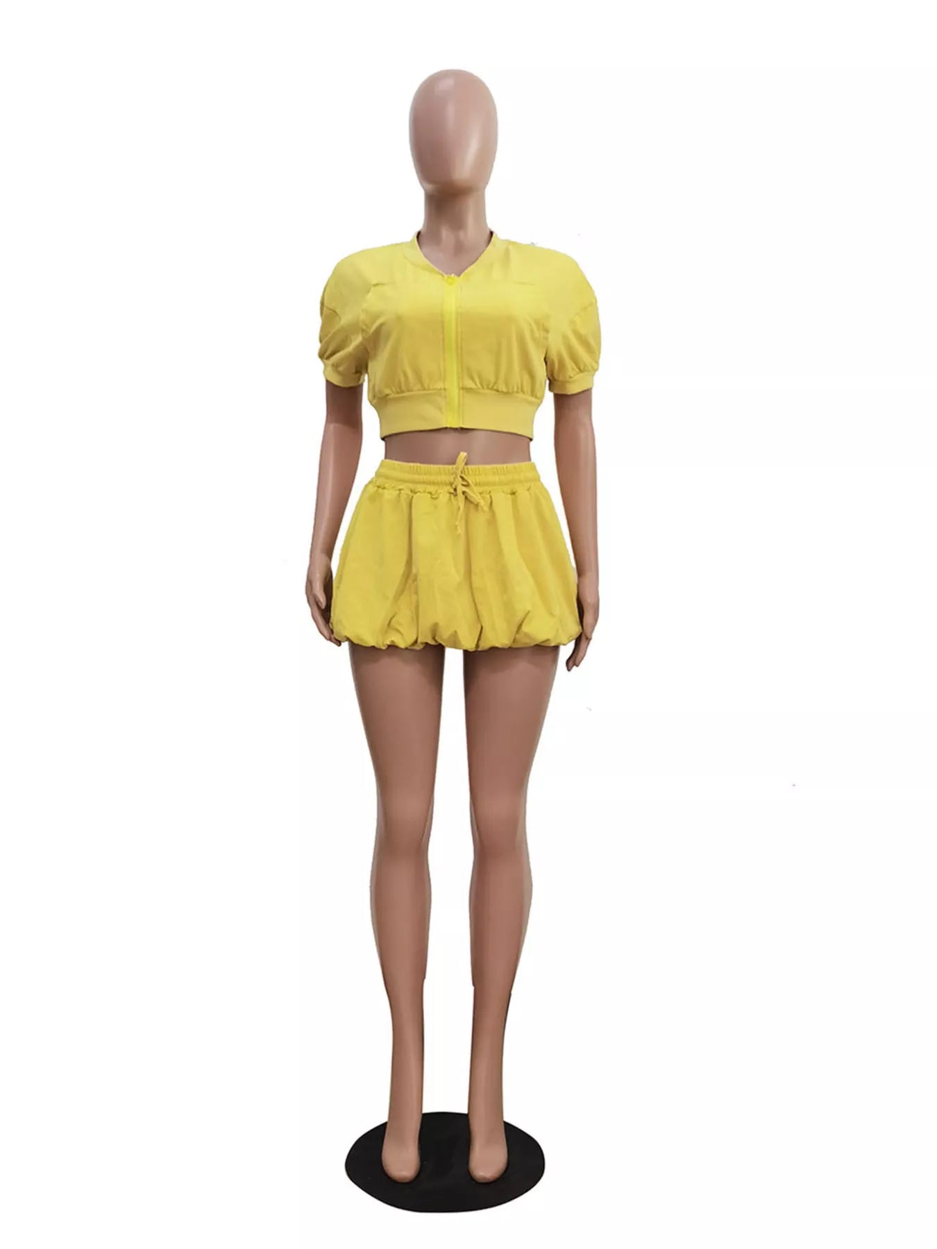 Shopimist zip-up crop top and shorts set with a stylish crop top and matching shorts, perfect for casual wear.