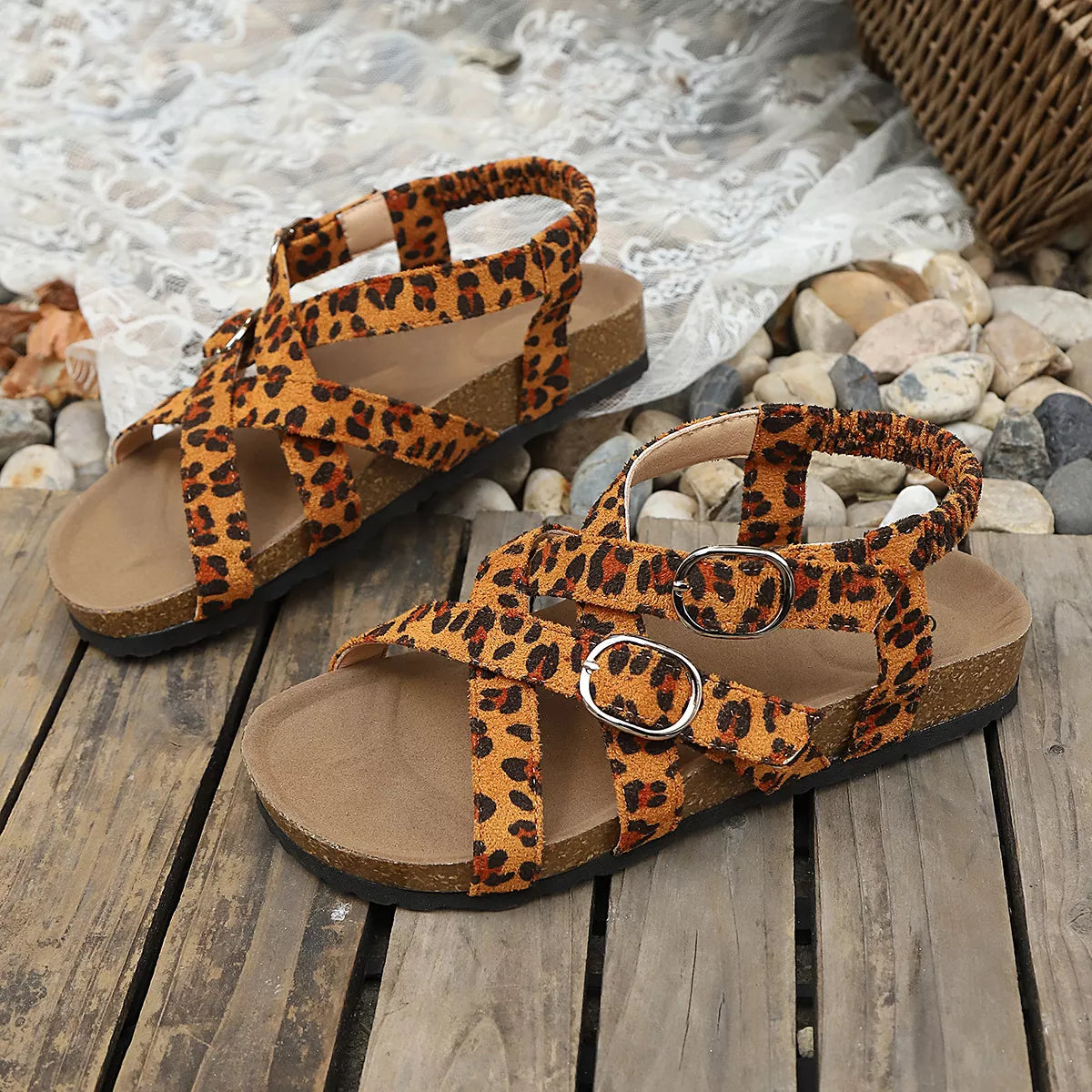 Shopimist leopard buckle platform sandals with chunky heel and animal print straps, perfect for bold summer style.