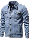 Men's VYSN long sleeve denim jacket with button-down front, classic fit, and visible stitching, styled for casual fashion.