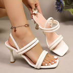 Open toe flare heels sandals by Shopimist featuring stylish design, high heels, and open toe style perfect for dressy occasions.