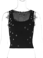 Bead-embellished square neck tank top by Shopimist, featuring a stylish square neckline and intricate bead detailing.