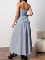 Striped strapless casual maxi dress by Simply Love, flowing fabric with bold horizontal stripes, perfect for warm weather wear.