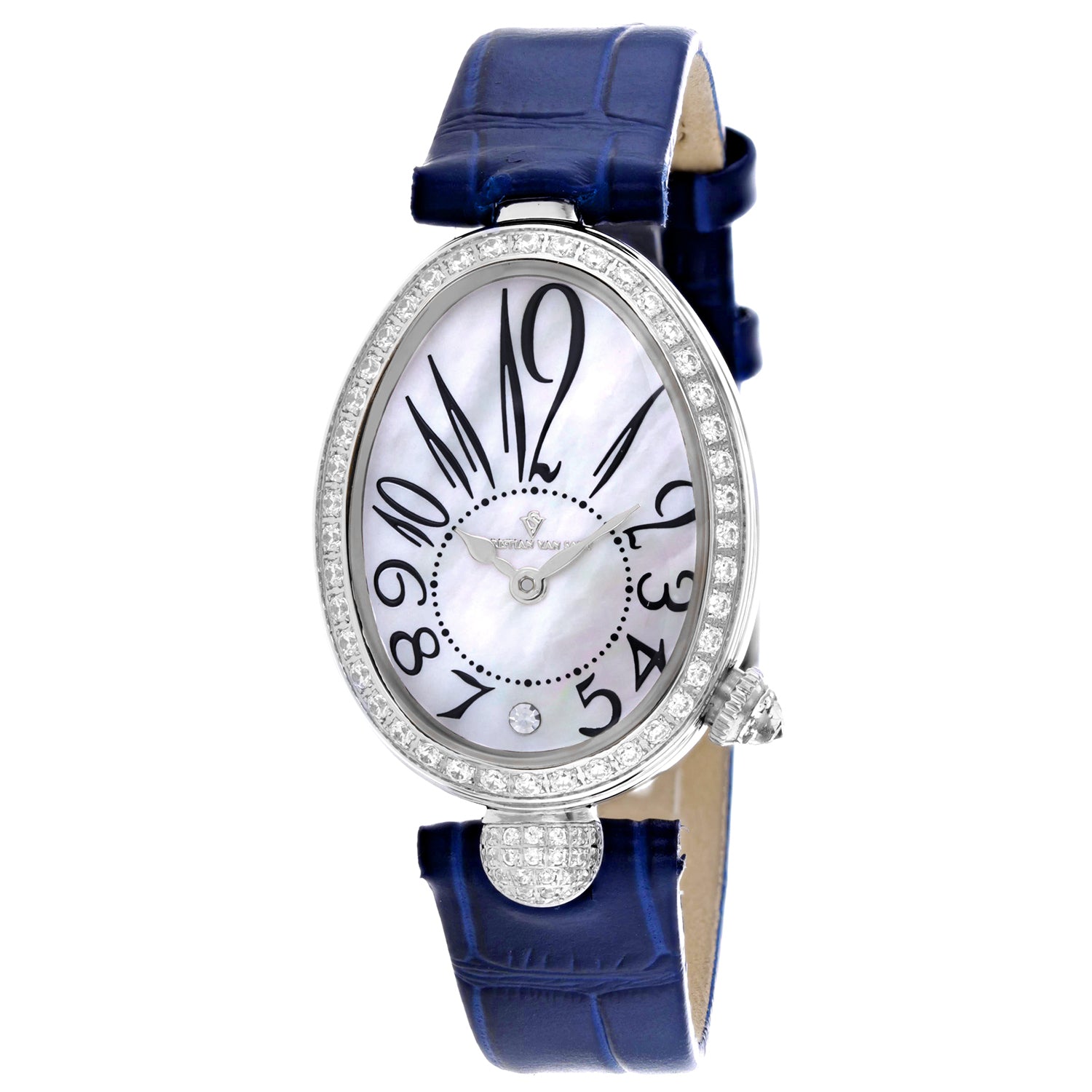 Christian Van Sant Women's Florentine watch with a sleek design and leather strap, displayed on a white background.