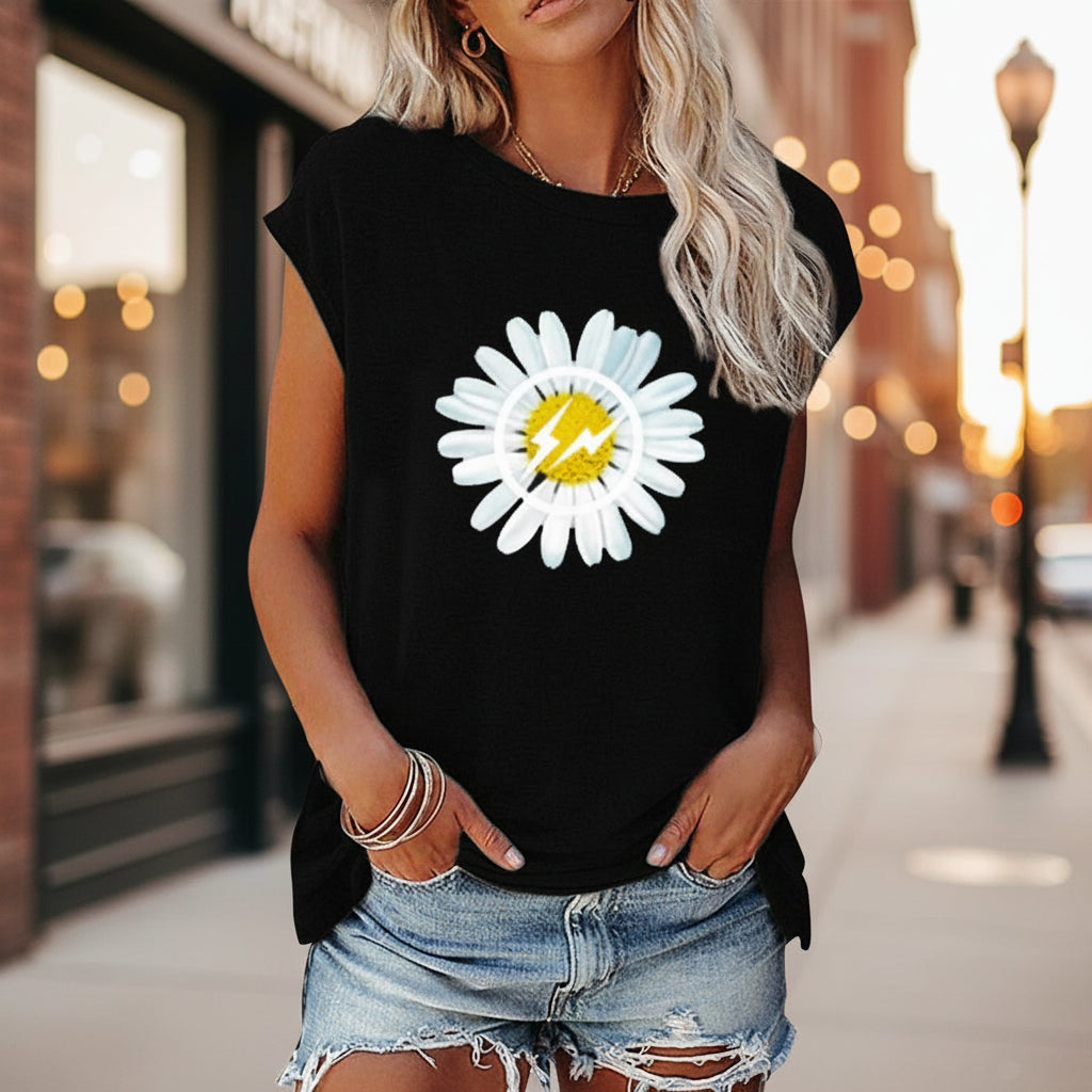 Women's off-shoulder printed cotton top with loose fit, short sleeves, from FitiqueFit, shown on a model.