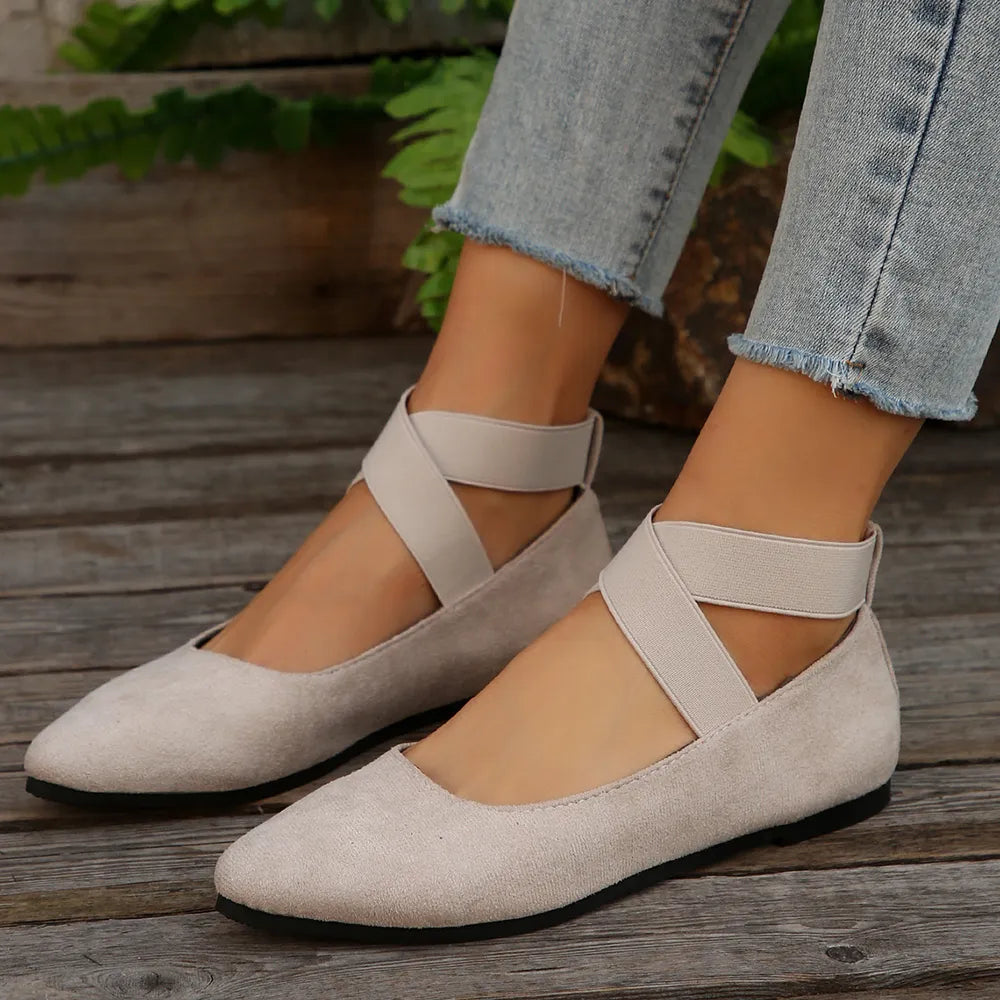 Women's crisscross point toe flat slip-ons by Trendsi, stylish and comfortable flats with a sleek design and slip-on style.