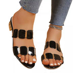 Women's open toe block heel sandals by Plush Fashion Hub, featuring a low heel and comfortable dress shoe design.