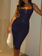 Shopimist lace-up tank top and capris set, featuring stylish sleeveless design and comfortable fit for casual wear.