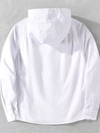 Men's plus size striped trim hooded casual shacket from Shopimist, featuring a stylish striped pattern and comfortable hood.