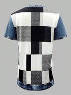 Denim Patchwork Short Sleeve Blouse