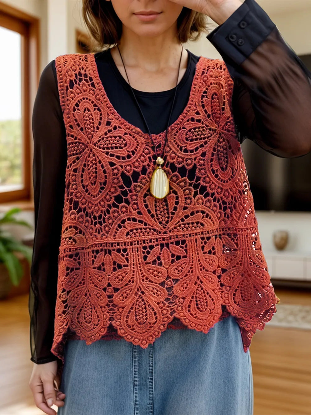 Sleeveless knit swim cover-up with cutout scoop neck by Trendsi, featuring a stylish and breathable design for beach or poolside wear.
