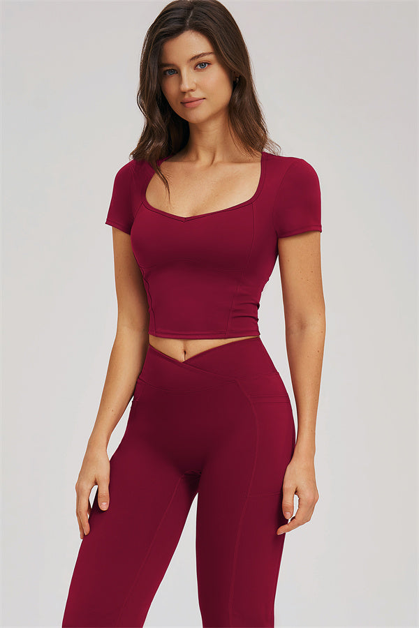 Fitglutes activewear flared leggings and T-shirt set, stylish gymwear featuring comfortable fabric and trendy design for workouts.