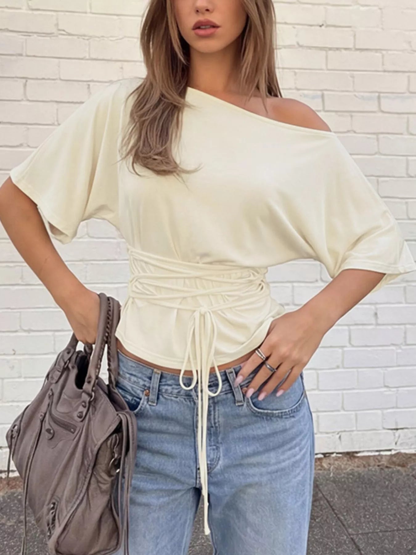 Plush Fashion Hub boat neck short sleeve T-shirt in a casual tops style, featuring a classic fit and soft fabric.