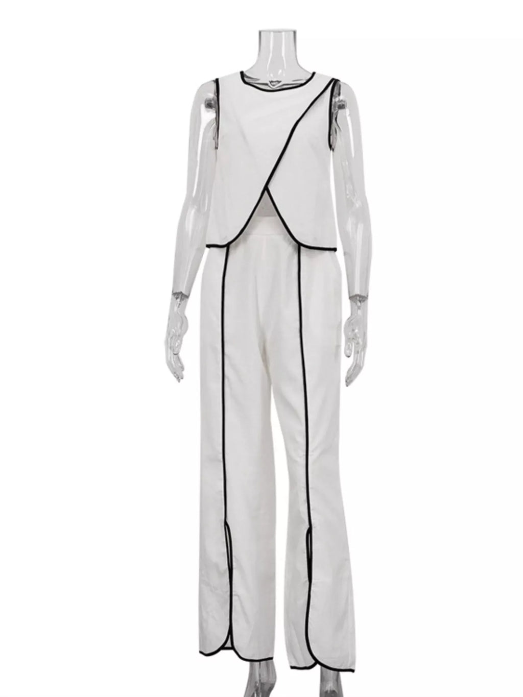 Contrast trim sleeveless top and wide-leg pants set by Shopimist, featuring a stylish sleeveless top with matching wide-leg trousers.