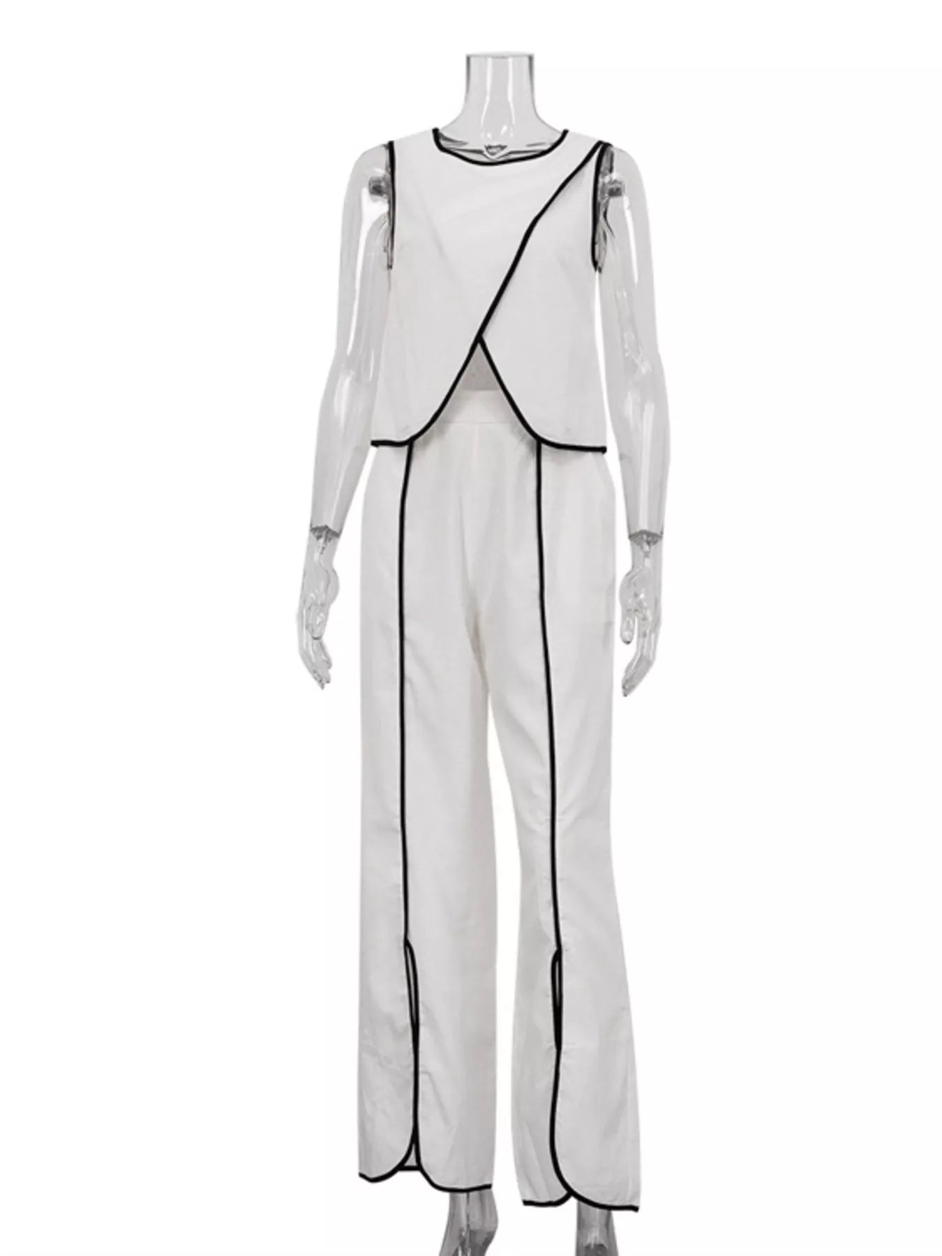 Contrast trim sleeveless top and wide-leg pants set by Shopimist, featuring a stylish sleeveless top with matching wide-leg trousers.