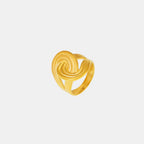 18K gold-plated twisted ring with polished finish, showcasing elegant design and shiny surface on a white background.