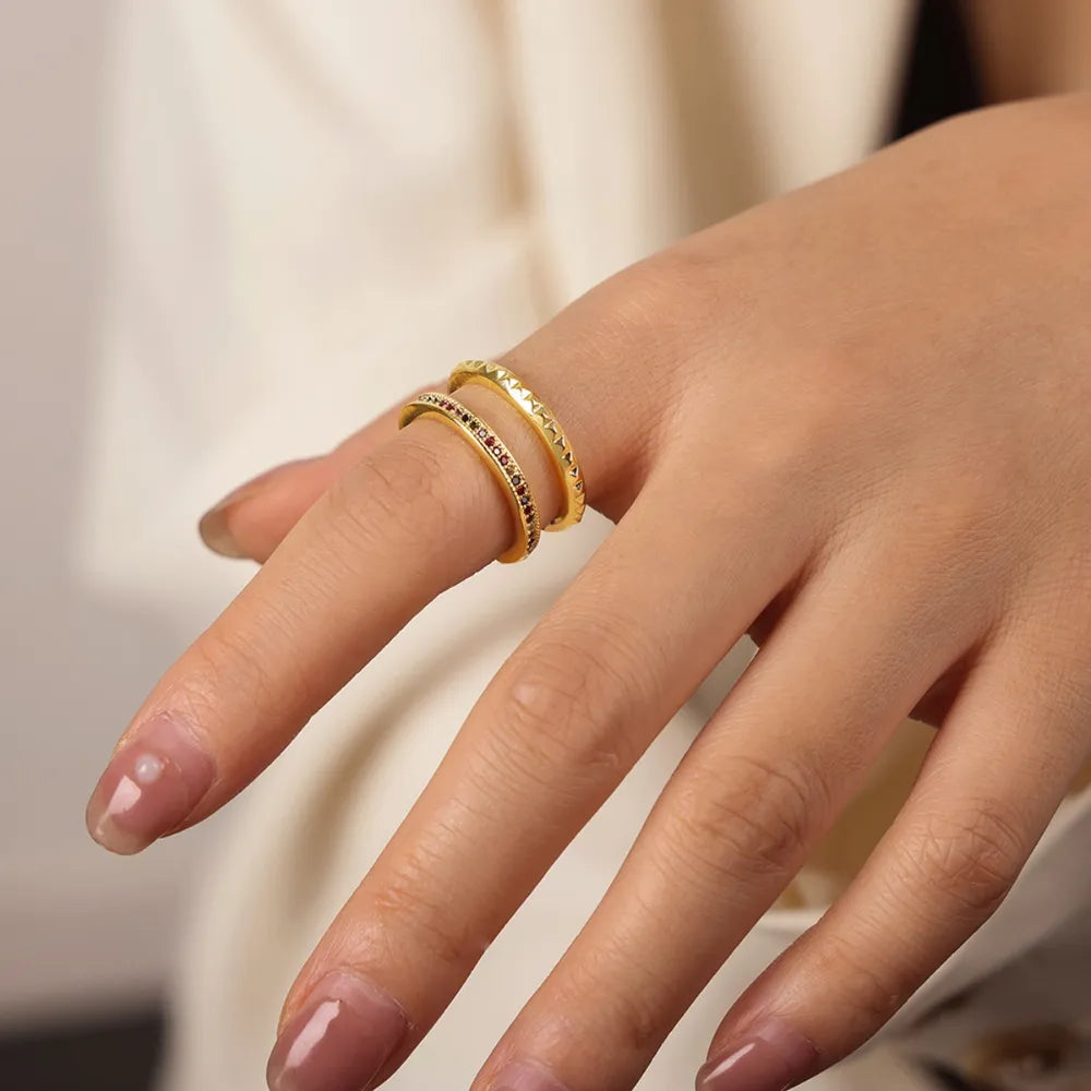 Gold-plated Czech diamond double-layered ring with sparkling stones and intricate design, perfect for elegant jewelry collection.