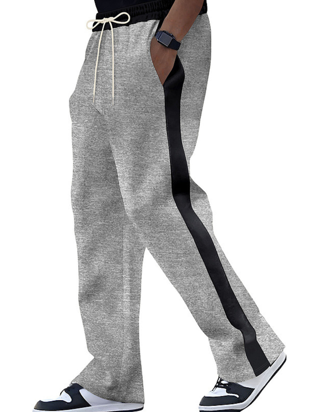 Men's plus size sweatpants by Trendsi with contrast stripe design, drawstring waist, comfortable fit, full length casual athletic wear