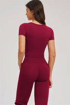 Fitglutes Activewear flared leggings and T-shirt set, stylish gymwear with a fitted T-shirt and flared workout leggings, casual athletic look